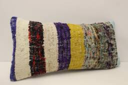 Vintage Turkish Kilim Lumbar Pillow Cover, Boho Wool Cushion - 12x24 In - thumbnail 1