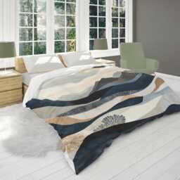 Modern Mountain Landscape Comforter, Nature Scandinavian Bedding Gift For Neutral Minimalist Bedroom Decor, Dark Blue Beige #242 - thumbnail 3