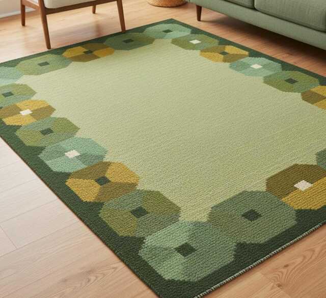 Handmade Swedish Kilim Rug Custom Scandinavian Wool Rug, Boho Minimalist Decor Bedroom Green Carpet - image 1