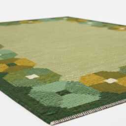Handmade Swedish Kilim Rug Custom Scandinavian Wool Rug, Boho Minimalist Decor Bedroom Green Carpet - thumbnail 4