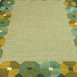 Handmade Swedish Kilim Rug Custom Scandinavian Wool Rug, Boho Minimalist Decor Bedroom Green Carpet - thumbnail 2
