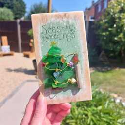 "Sea Glass Robin Christmas Tree Wall Art, Decor, Handmade Festive Gift, " - thumbnail 2