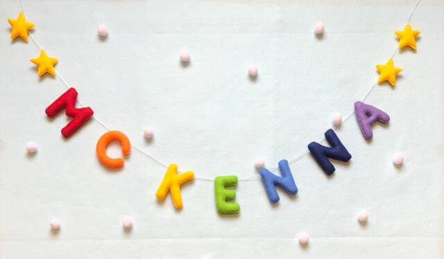 Felt Name Garland, Birthday Name Children's Wall Decoration Up To 8 Letters Choose Your Own Colours - image 1