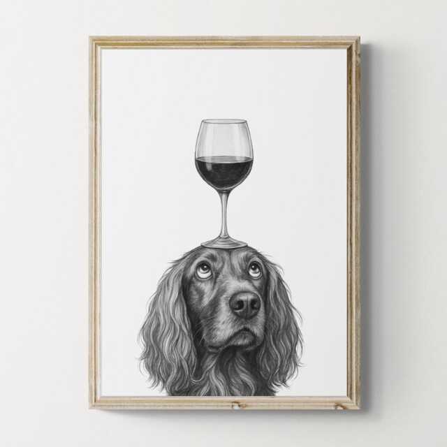Irish Setter Dog Art Print, Funny & Wine Drawing, Lover Wall Decor, Lovers Gifts - image 1