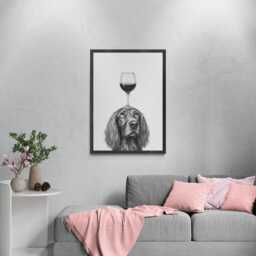 Irish Setter Dog Art Print, Funny & Wine Drawing, Lover Wall Decor, Lovers Gifts - thumbnail 3
