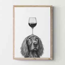 Irish Setter Dog Art Print, Funny & Wine Drawing, Lover Wall Decor, Lovers Gifts - thumbnail 1