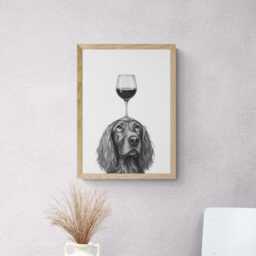 Irish Setter Dog Art Print, Funny & Wine Drawing, Lover Wall Decor, Lovers Gifts - thumbnail 2