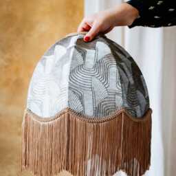 The Marianne - Bronze Geometric Fringed Lampshade Brown Vintage Style, Pendant, Handmade in England - thumbnail 3