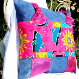Denim Dolphin Pillow Colorful Woven Accent Cushion - 16x16 In - thumbnail 2