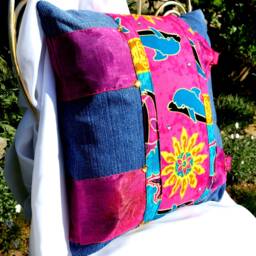 Denim Dolphin Pillow Colorful Woven Accent Cushion - 16x16 In - thumbnail 3