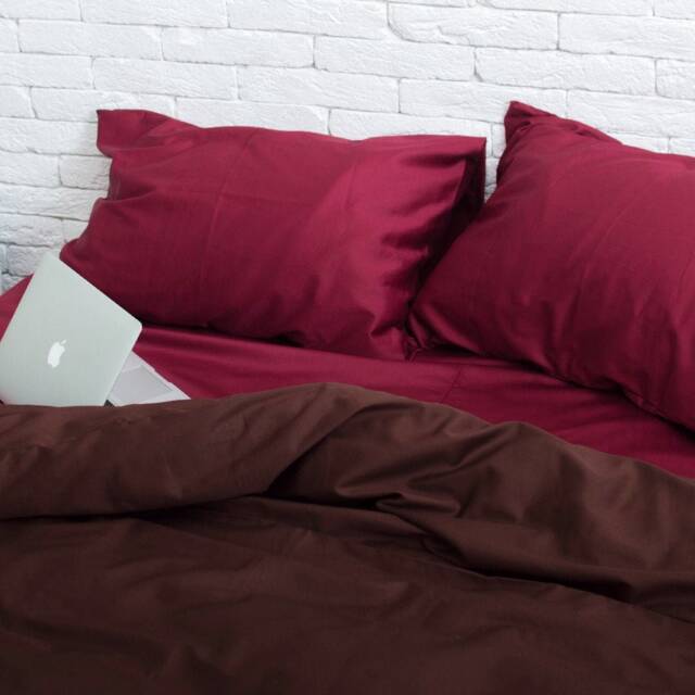 Cotton Sateen Duvet Cover Set in Burgundy & Brown. Cover + 2 Pillowcases. Twin Full Queen King Single Kingsingle Double Custom - image 1