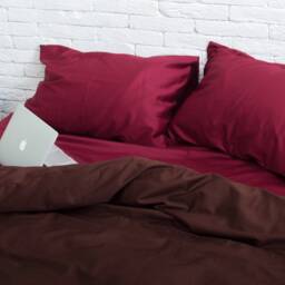 Cotton Sateen Duvet Cover Set in Burgundy & Brown. Cover + 2 Pillowcases. Twin Full Queen King Single Kingsingle Double Custom