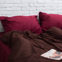 Cotton Sateen Duvet Cover Set in Burgundy & Brown. Cover + 2 Pillowcases. Twin Full Queen King Single Kingsingle Double Custom - thumbnail 4