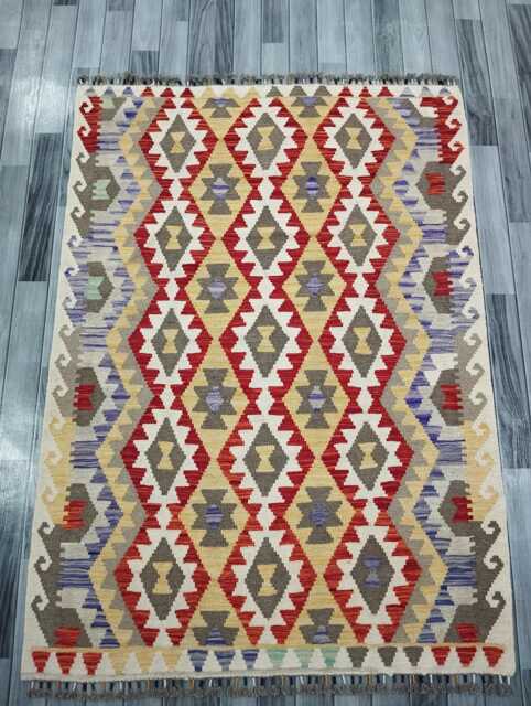 Classic Kilim Rug, Handmade Artisan Afghan Turkish Scandinavian Navajo Bohemian Wool Flatweave Multicolour Rug 182x132 cm - image 1