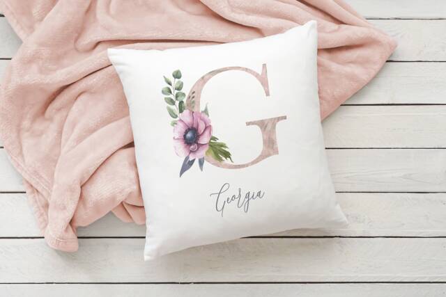 Girls Cushion With Name, Personalised Initial, Custom Pillow, Gift For Her, Bedroom Decor, Birthday Ladies, Floral Decor - image 1