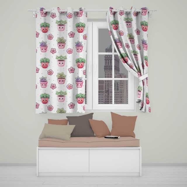 Cute Kawaii Garden Tools Plants Bees Stars Seamless Pattern Readymade Eyelet Ring Top Thermal 100% Blackout Curtains - image 1