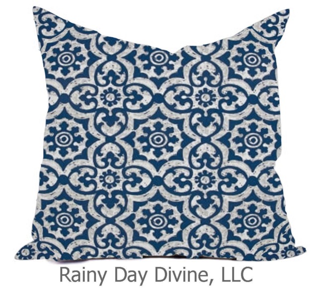 Outdoor Pillows Or Indoor Custom Cover - Blue Navy Admiral Herb Green Kelly White Contemporary Modern Geometric Coastal 18x18, 16x16 - image 1