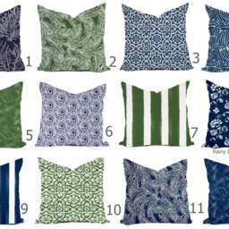 Outdoor Pillows Or Indoor Custom Cover - Blue Navy Admiral Herb Green Kelly White Contemporary Modern Geometric Coastal 18x18, 16x16 - thumbnail 2