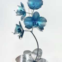 Handmade Orchid Flower Sculpture Turquoise Purple Anniversary Ornament Romantic Gift Metal Handcrafted Floral Centre Piece Wedding Present - thumbnail 4
