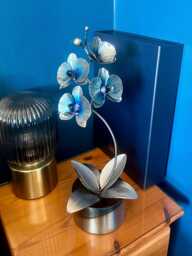 Handmade Orchid Flower Sculpture Turquoise Purple Anniversary Ornament Romantic Gift Metal Handcrafted Floral Centre Piece Wedding Present - thumbnail 1