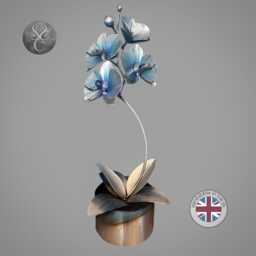 Handmade Orchid Flower Sculpture Turquoise Purple Anniversary Ornament Romantic Gift Metal Handcrafted Floral Centre Piece Wedding Present - thumbnail 2