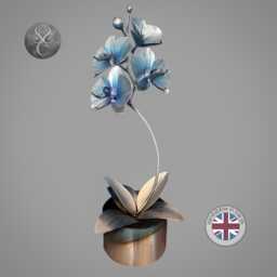 Handmade Orchid Flower Sculpture Turquoise Purple Anniversary Ornament Romantic Gift Metal Handcrafted Floral Centre Piece Wedding Present - thumbnail 1