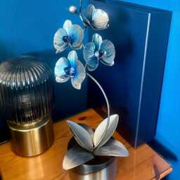 Handmade Orchid Flower Sculpture Turquoise Purple Anniversary Ornament Romantic Gift Metal Handcrafted Floral Centre Piece Wedding Present - thumbnail 2