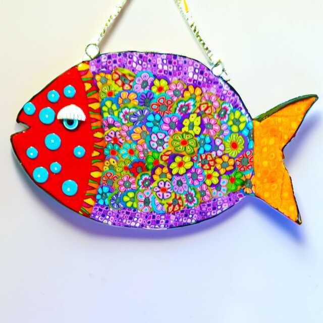 Colorful Fish Wall Sculpture Polymer Clay Ocean Decor - image 1