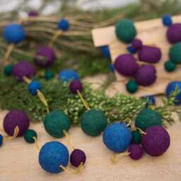 Jewel Tone Ball Garland, Handmade Holiday Decor, Boho Christmas Decoration, Colorful Festive Garland
