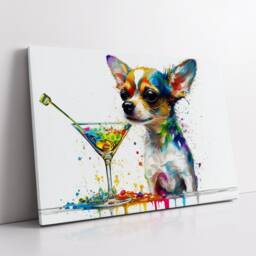 Chihuahua Drinking Wine Abstract Dog Pet Animal Painting Splatter Wall Art Framed Canvas Poster Print, Home Kitchen Office Room Decor, Gifts - thumbnail 2