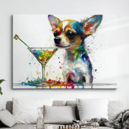 Chihuahua Drinking Wine Abstract Dog Pet Animal Painting Splatter Wall Art Framed Canvas Poster Print, Home Kitchen Office Room Decor, Gifts - thumbnail 1