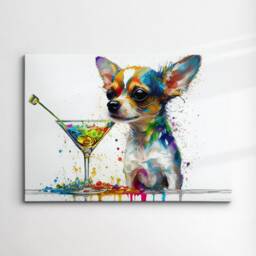 Chihuahua Drinking Wine Abstract Dog Pet Animal Painting Splatter Wall Art Framed Canvas Poster Print, Home Kitchen Office Room Decor, Gifts - thumbnail 3