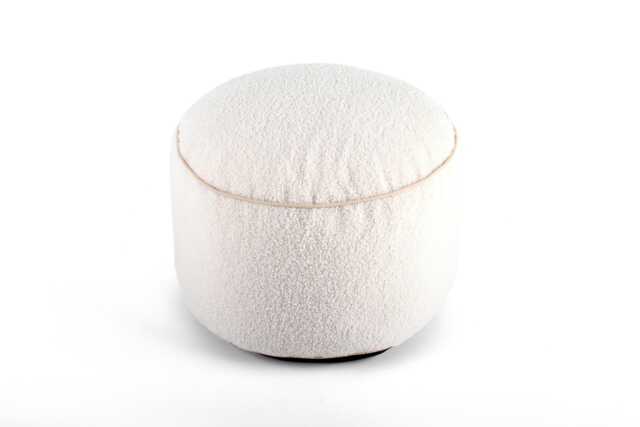 Cream Teddy Boucle Round Footstool Ottoman Living Room Pouffe - 45cm - image 1