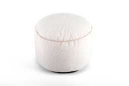 Cream Teddy Boucle Round Footstool Ottoman Living Room Pouffe - 45cm