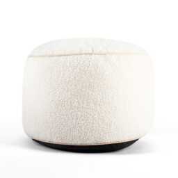Cream Teddy Boucle Round Footstool Ottoman Living Room Pouffe - 45cm - thumbnail 3