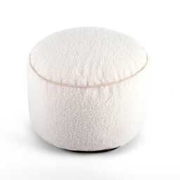Cream Teddy Boucle Round Footstool Ottoman Living Room Pouffe - 45cm - thumbnail 2