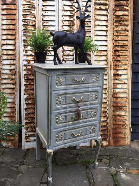 Vintage French Carved Chest Of Drawers Hall Hand Painted Shabby Chic - image 1