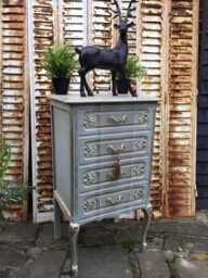 Vintage French Carved Chest Of Drawers Hall Hand Painted Shabby Chic - thumbnail 1