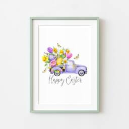 Happy Easter Lavender Truck Floral Print, Spring Wall Art - Unframed - thumbnail 2