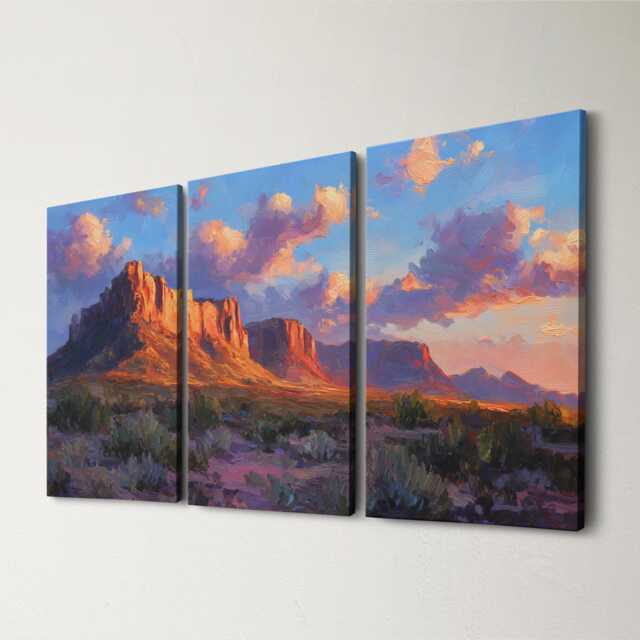 Petra Jordan Ancient Carvings 3 Panel Split Canvas Wall Art Golden Sunset Light Pastel Oil Painting Framed Home Decor - image 1