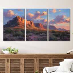 Petra Jordan Ancient Carvings 3 Panel Split Canvas Wall Art Golden Sunset Light Pastel Oil Painting Framed Home Decor - thumbnail 2