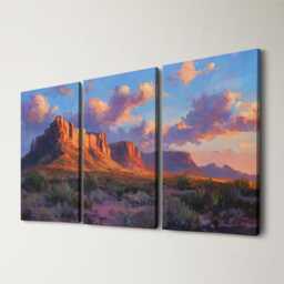 Petra Jordan Ancient Carvings 3 Panel Split Canvas Wall Art Golden Sunset Light Pastel Oil Painting Framed Home Decor