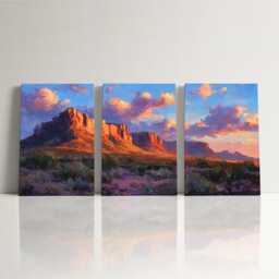 Petra Jordan Ancient Carvings 3 Panel Split Canvas Wall Art Golden Sunset Light Pastel Oil Painting Framed Home Decor - thumbnail 3