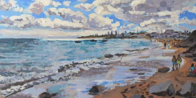 Painting Of Luz Beach - Algarve, Portugal Acrylic 520mm X 270mm Limited Edition Print - image 1