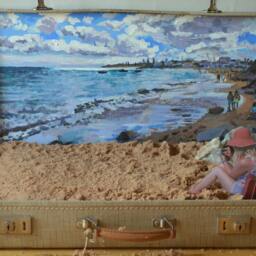 Painting Of Luz Beach - Algarve, Portugal Acrylic 520mm X 270mm Limited Edition Print - thumbnail 2
