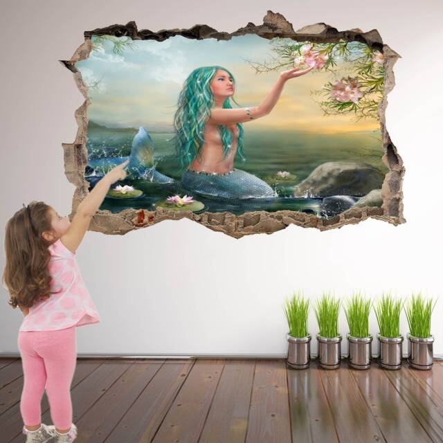 Mermaid Princess Tail Fantasy Wall Sticker Mural Decal Print Art Kids Bedroom Decor Sea Flowers Ef2 - image 1