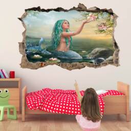 Mermaid Princess Tail Fantasy Wall Sticker Mural Decal Print Art Kids Bedroom Decor Sea Flowers Ef2 - thumbnail 2