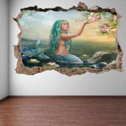 Mermaid Princess Tail Fantasy Wall Sticker Mural Decal Print Art Kids Bedroom Decor Sea Flowers Ef2 - thumbnail 3
