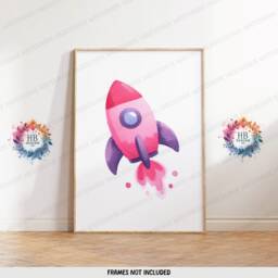 Personalised Kids Airplane Prints - Set Of 3 Posters - Pink Rocket Wall Art Room Nursery Custom Name Decor Aviation Gifts - thumbnail 3