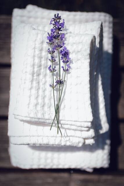 White Linen Waffle Towel Set Soft Stonewashed Cotton Blend - image 1